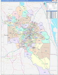 Orlando-Kissimmee-Sanford Metro Area Wall Map Color Cast Style 2026